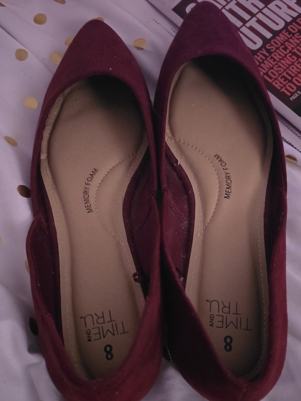Time and Tru Women's Wine Pointed Memory Foam Flats